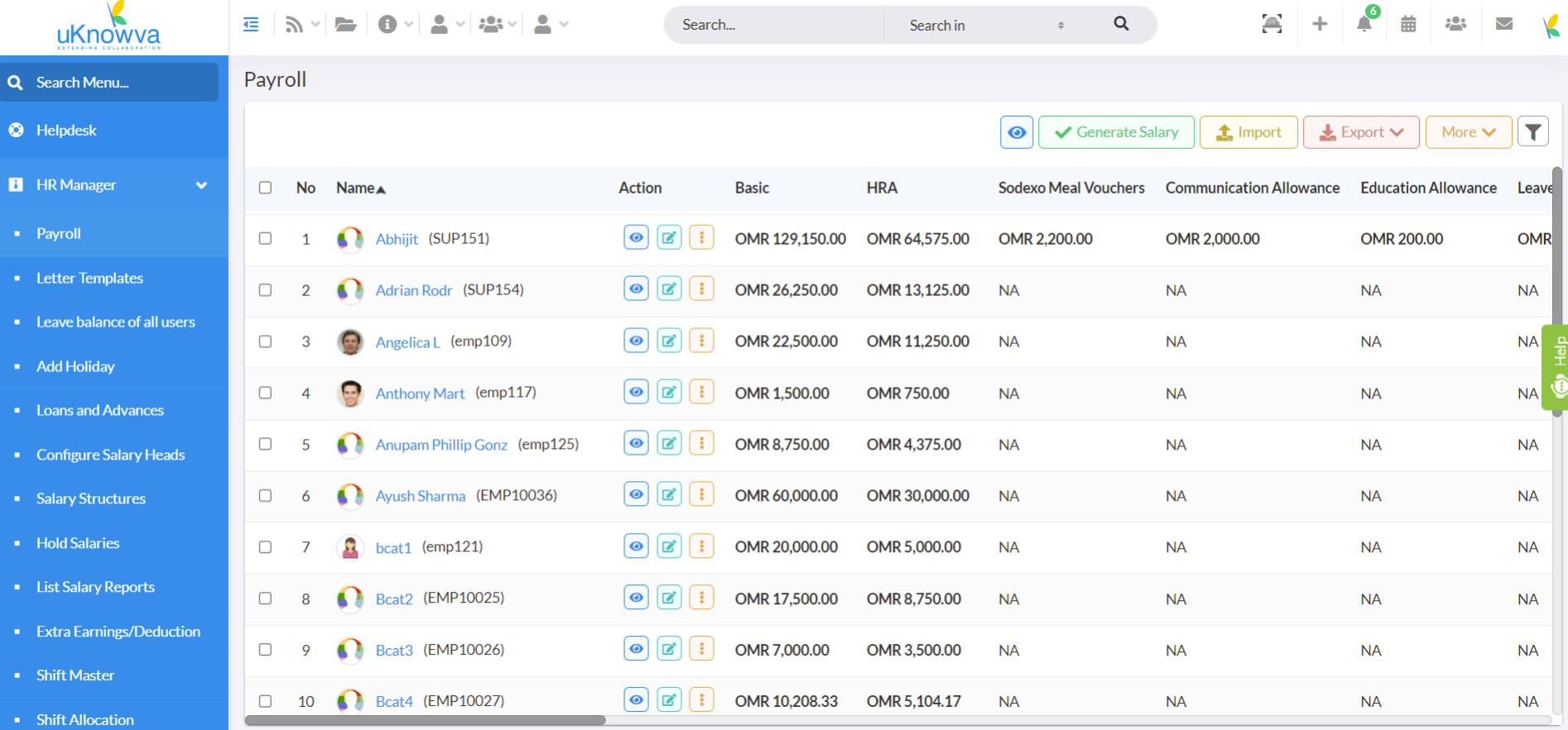 uKnowva HRMS screenshot: uKnowva HRMS payroll management
