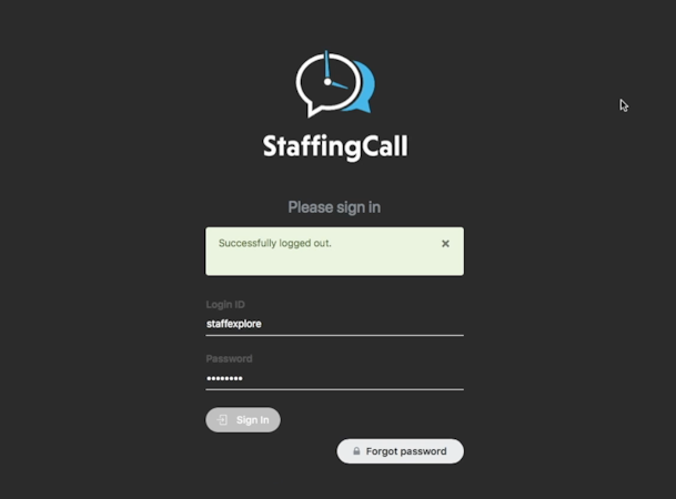 StaffingCall screenshot: Sign in to StaffingCall securely with login ID and password