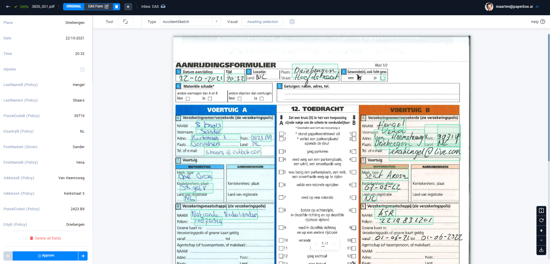 Paperbox Software - Details-page of a "car accident statement form" - illustrating Paperbox' great extraction capabilities. - thumbnail