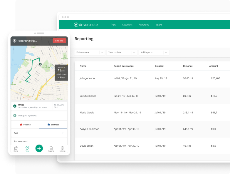 Driversnote screenshot: Driversnote tracking