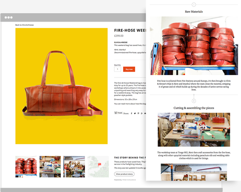 Provenance Software - Product stories can be embedded within product pages on eCommerce sites