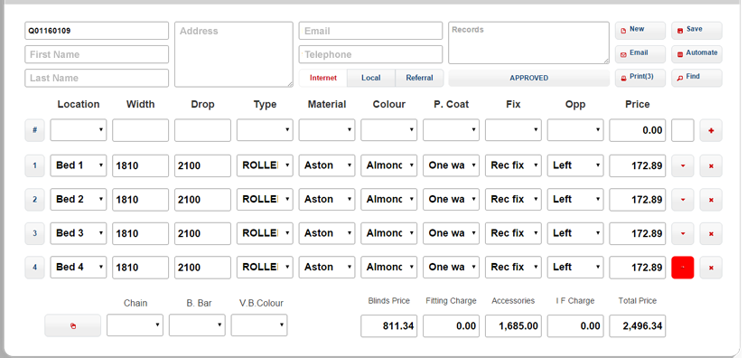 BlinQ screenshot: BlinQ quote creation