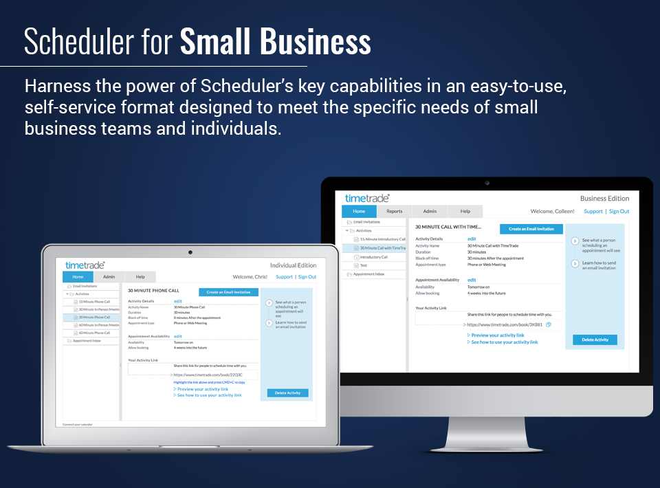 Harness the power of Scheduler’s key capabilities in an easy-to-use, self-service format designed to meet the specific needs of small business teams and individuals.