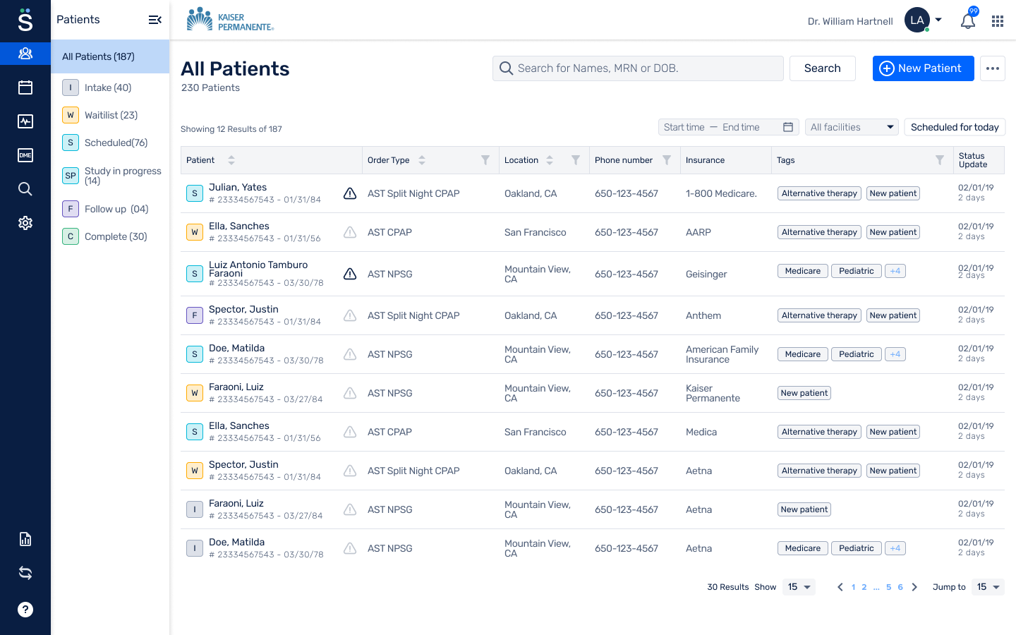 Somnoware screenshot: Somnoware patient data