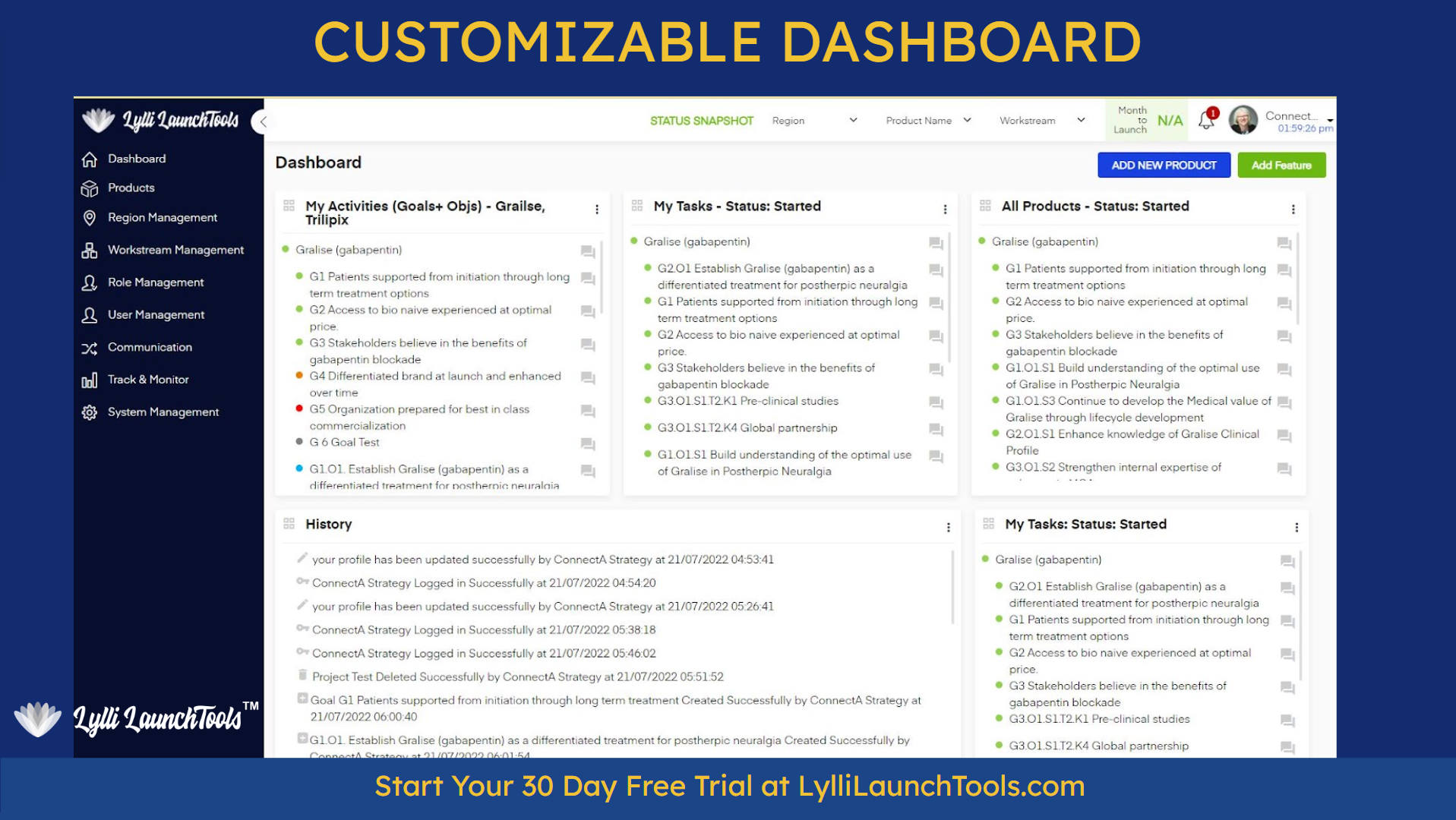 Lylli LaunchTools Custom Dashboard keeps your Product Launch on Track. Team members now know what to do and when to do it, reducing the need for follow-ups. Launch Better, Faster & Smoother. Start for free today at LylliLaunchTools.com/signup