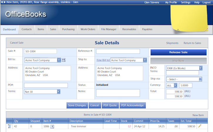 OfficeBooks screenshot: Sales