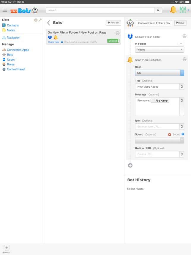 zzBots bots management screenshot
