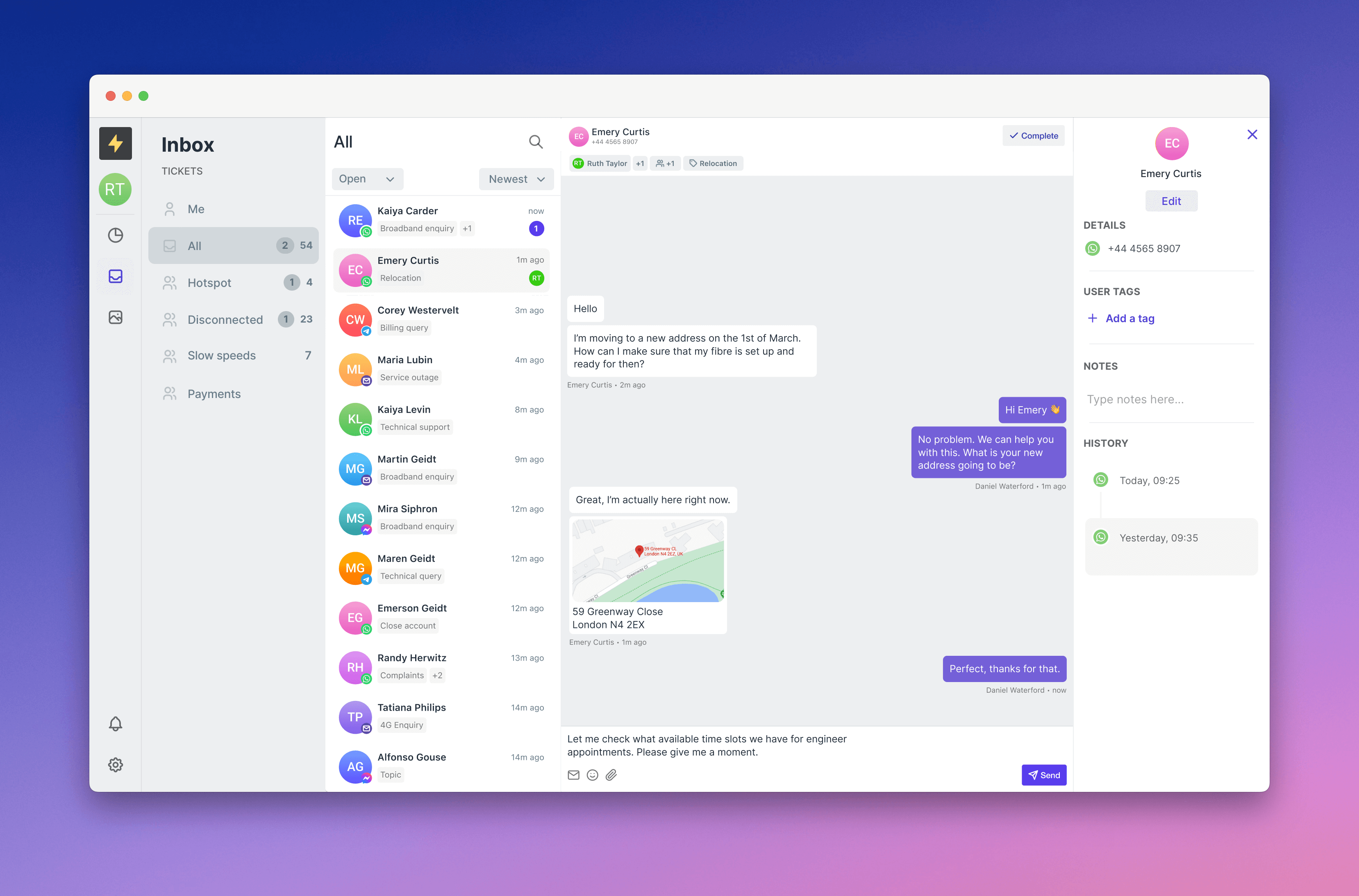 Cue screenshot: Live Chat inbox