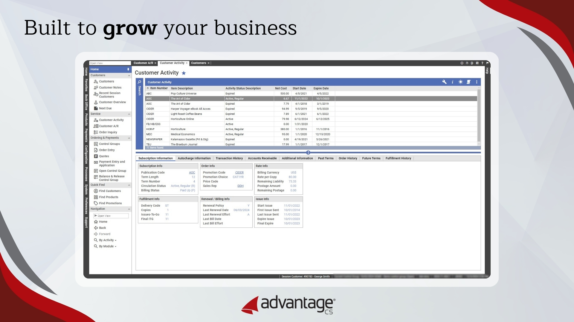 AdvantageCS screenshot: Advantage is an industry leading subscription and membership management platform designed with flexibility and scalability for growing businesses.
