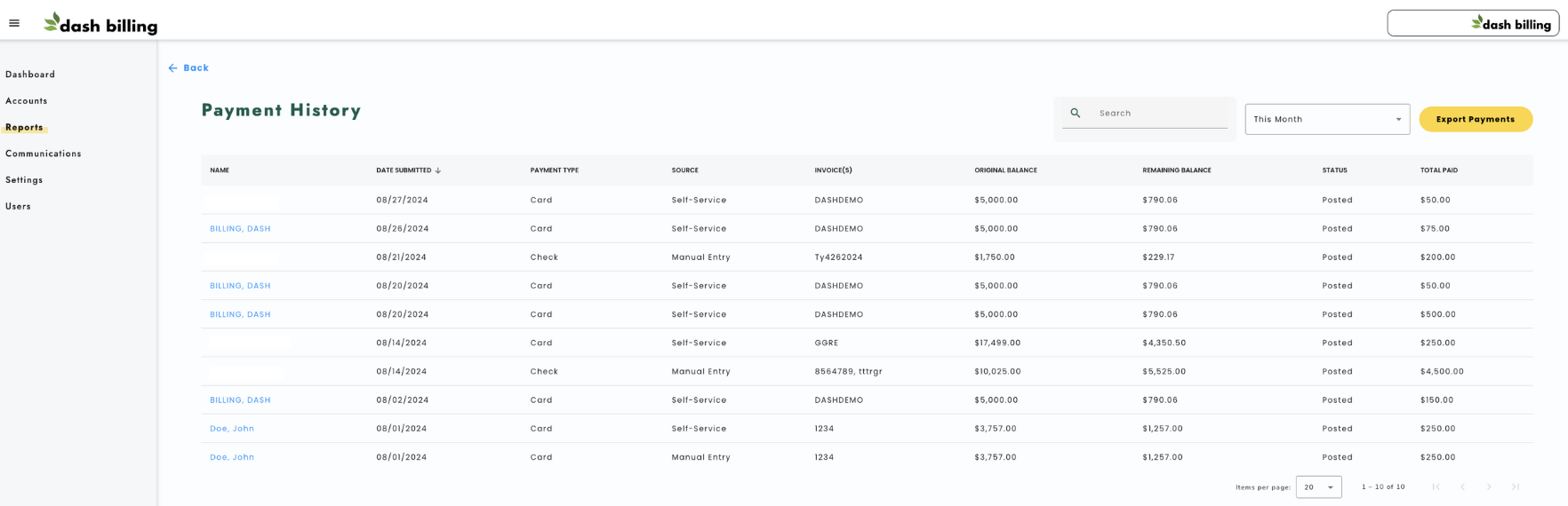 Dash Billing Software - Payment History

Access a detailed overview of each user's payment history.