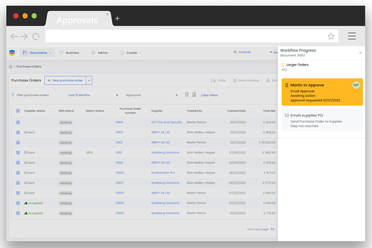 ERP approval workflow and purchase order management