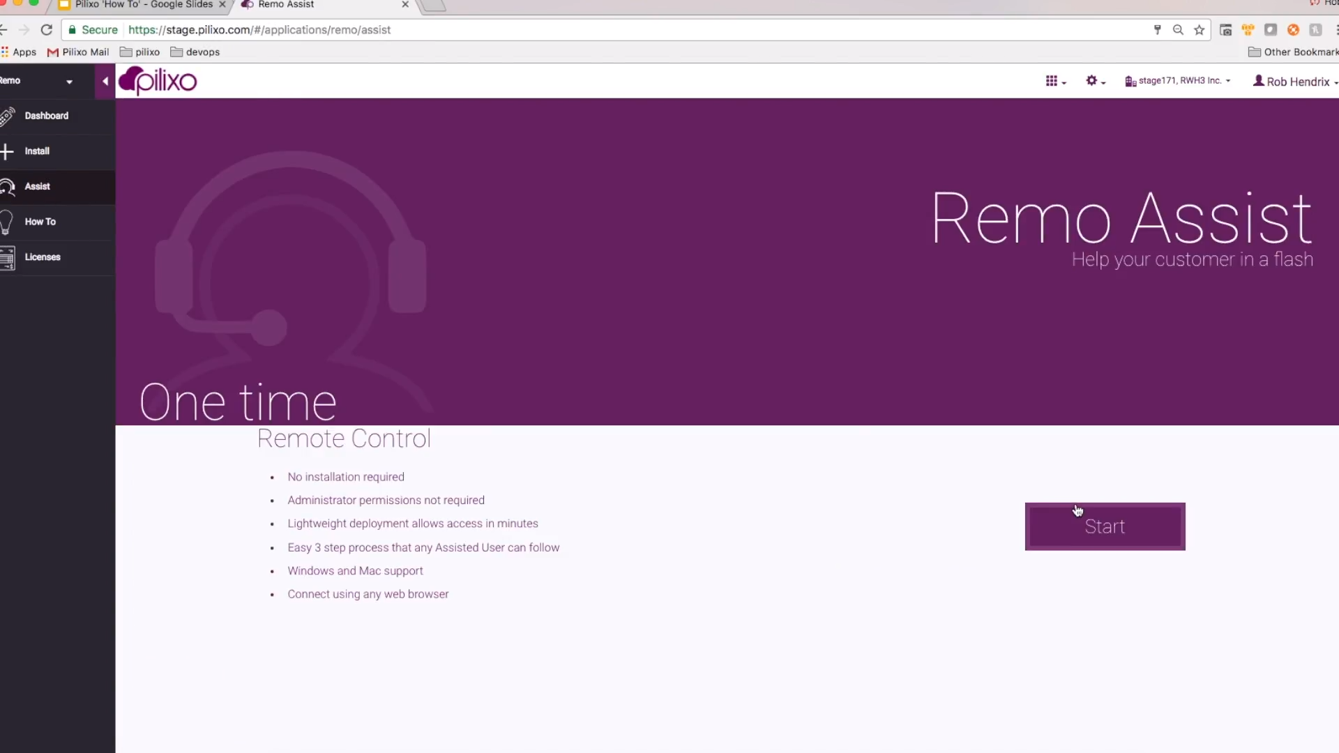 Remo screenshot: Remo start page