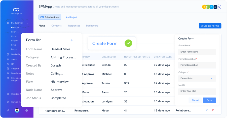 Create forms and manage all your business activities