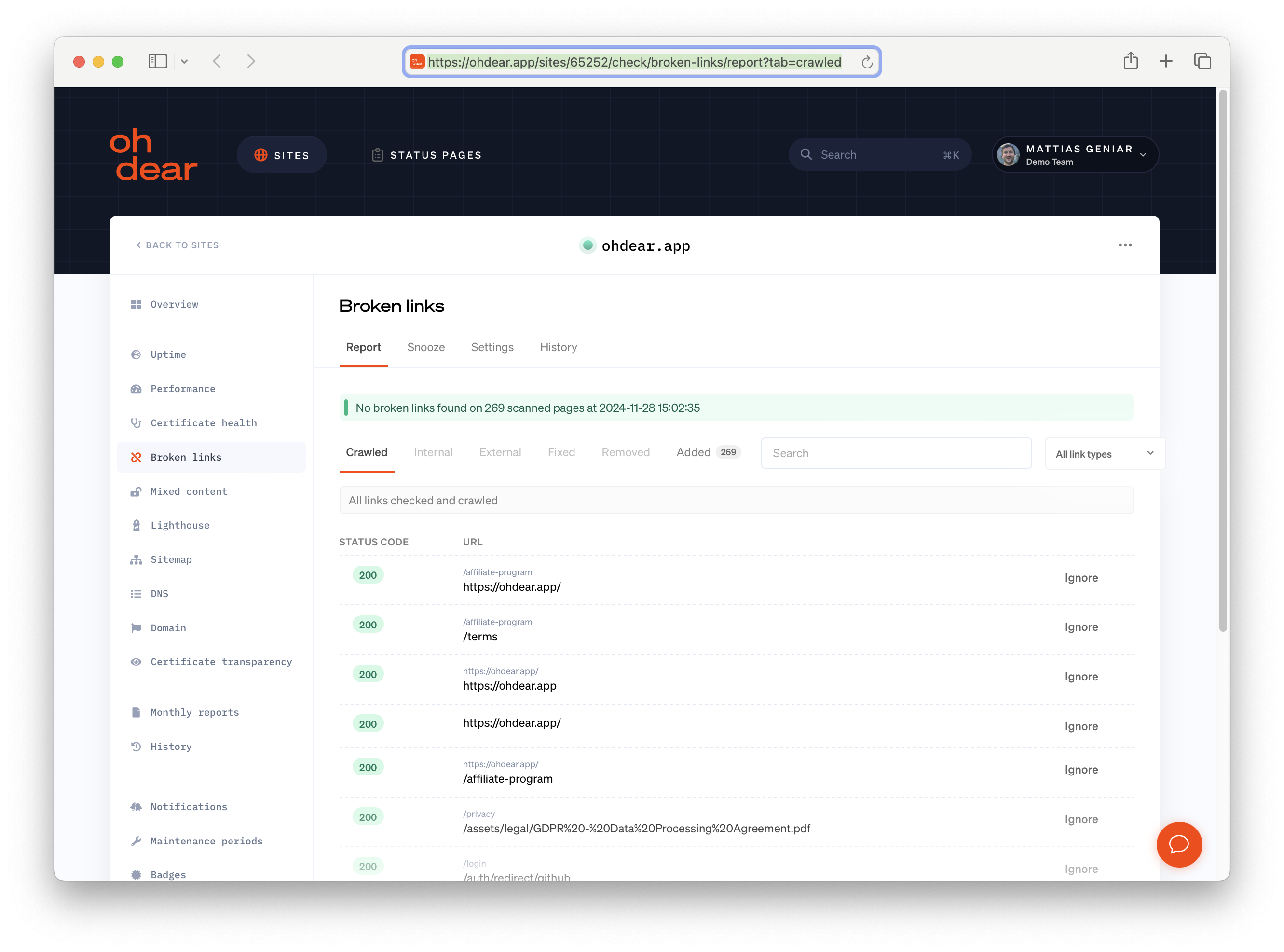 Oh Dear Software - You'll have a super simple overview of all the pages on your website, helping you to easily identify which links are broken and need updating.