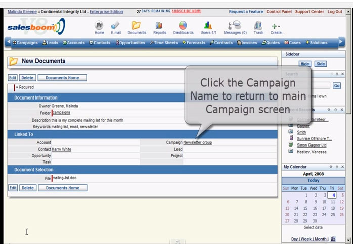 Salesboom CRM Suite Software - SalesBoom_CRM_CampaignScreen