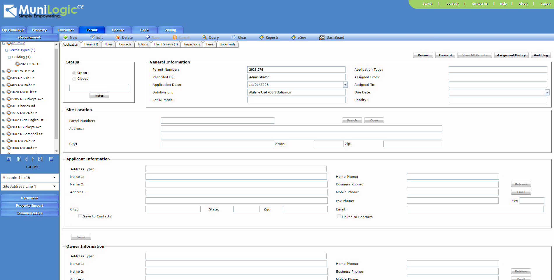 MuniLogic CE screenshot: This module allows citizens to apply for their various types of permits online 24/7 from anywhere, anytime, using any device.
