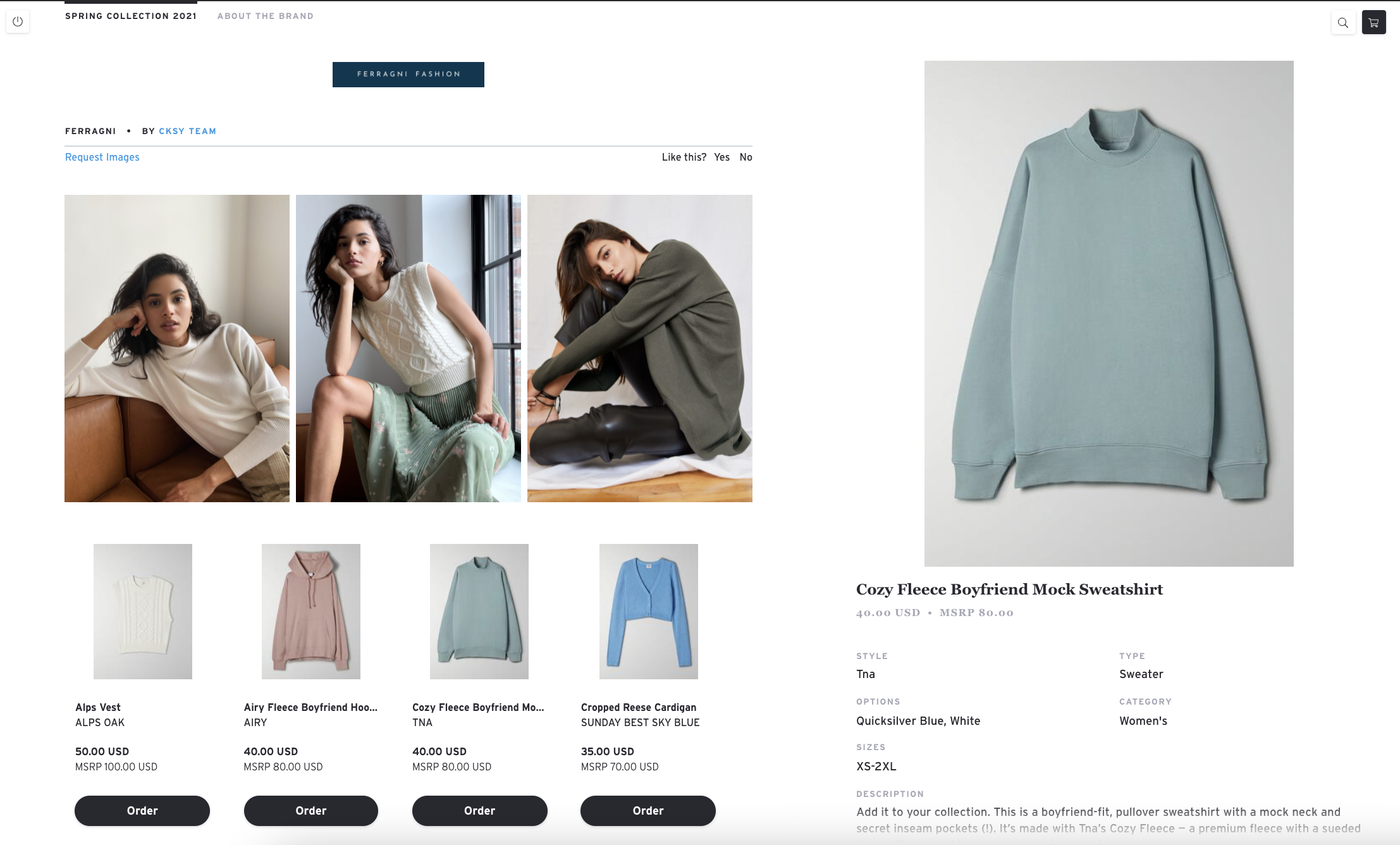 Interactive Cloud-Based Line Sheets. Buyers can browse collection and place orders directly through the Brandboom line sheet.