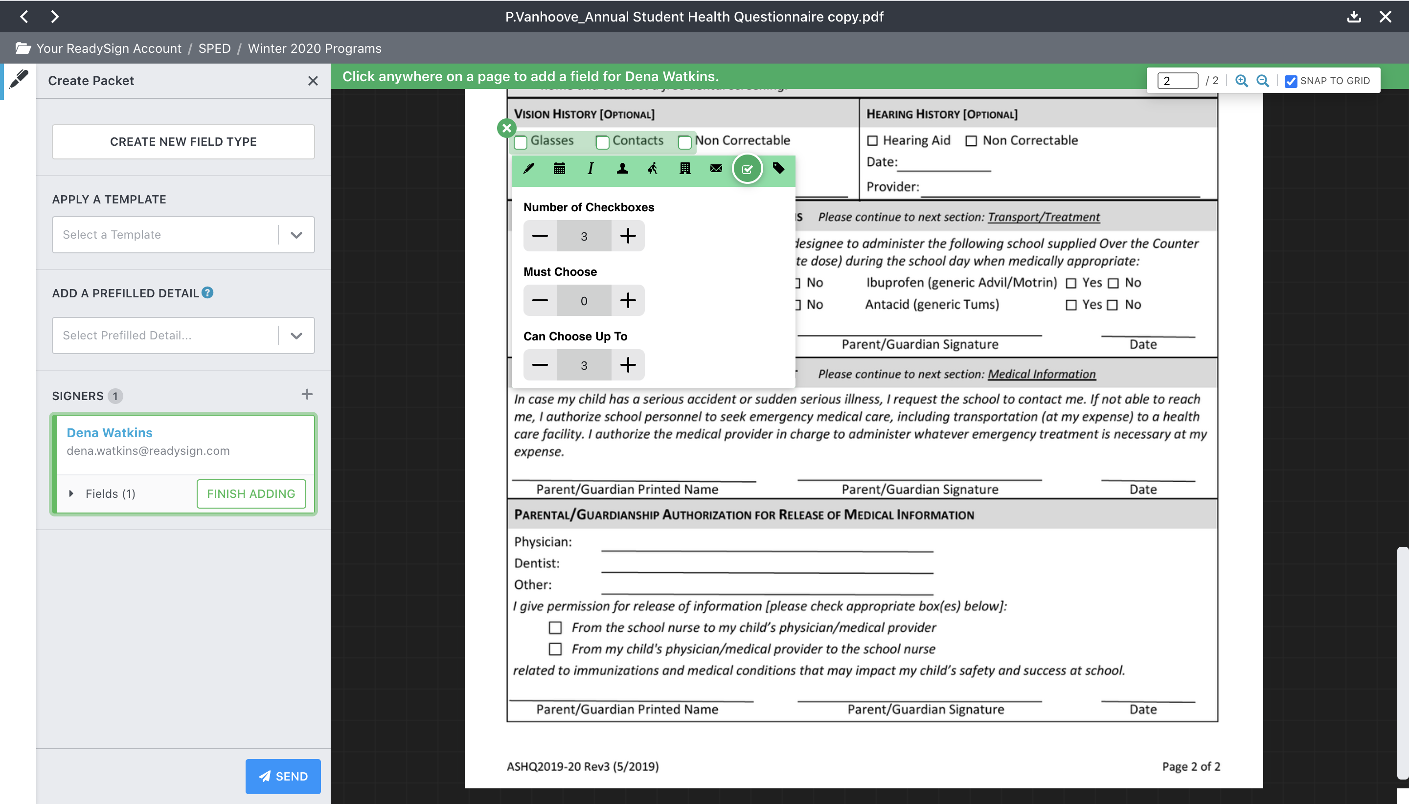 ReadySign Custom Form Fields & Checkboxes