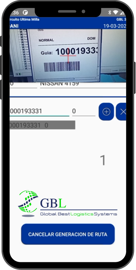 e-Parcel screenshot: Aplicación móvil eParcel ejecutando escaneo de guías con cámara múltiple con tecnología Swift Scan Honeywell