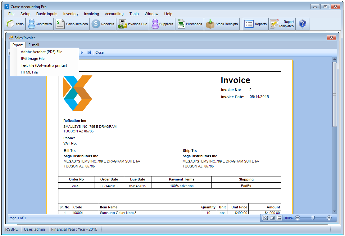 Invoice report