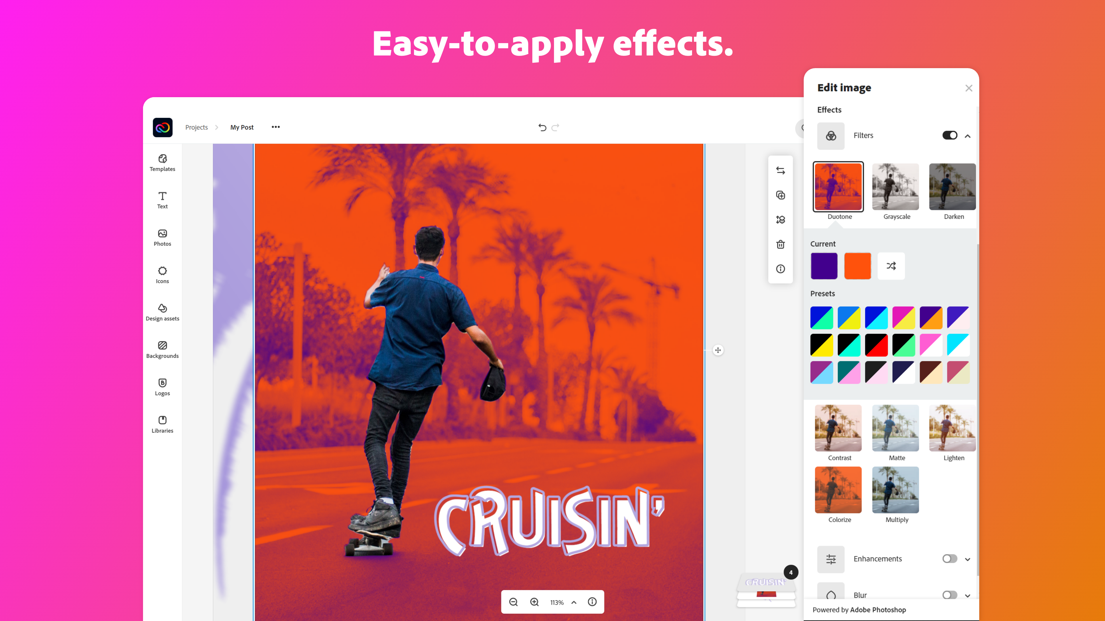 Adobe Creative Cloud Express Software cung cấp cho người dùng các công cụ chỉnh sửa hình ảnh đầy đủ và chuyên nghiệp. Tạo ra những thiết kế đẹp mắt và chuyên nghiệp chỉ trong vài cú nhấp chuột.