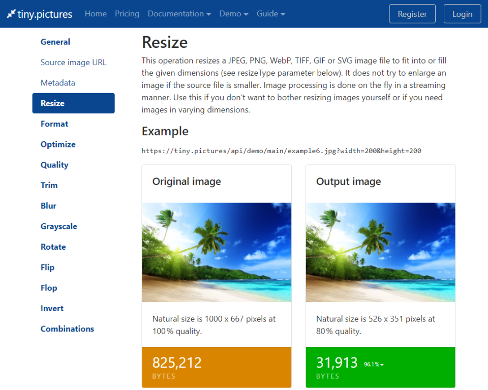 tiny.pictures screenshot: Full documentation is included with tiny.pictures