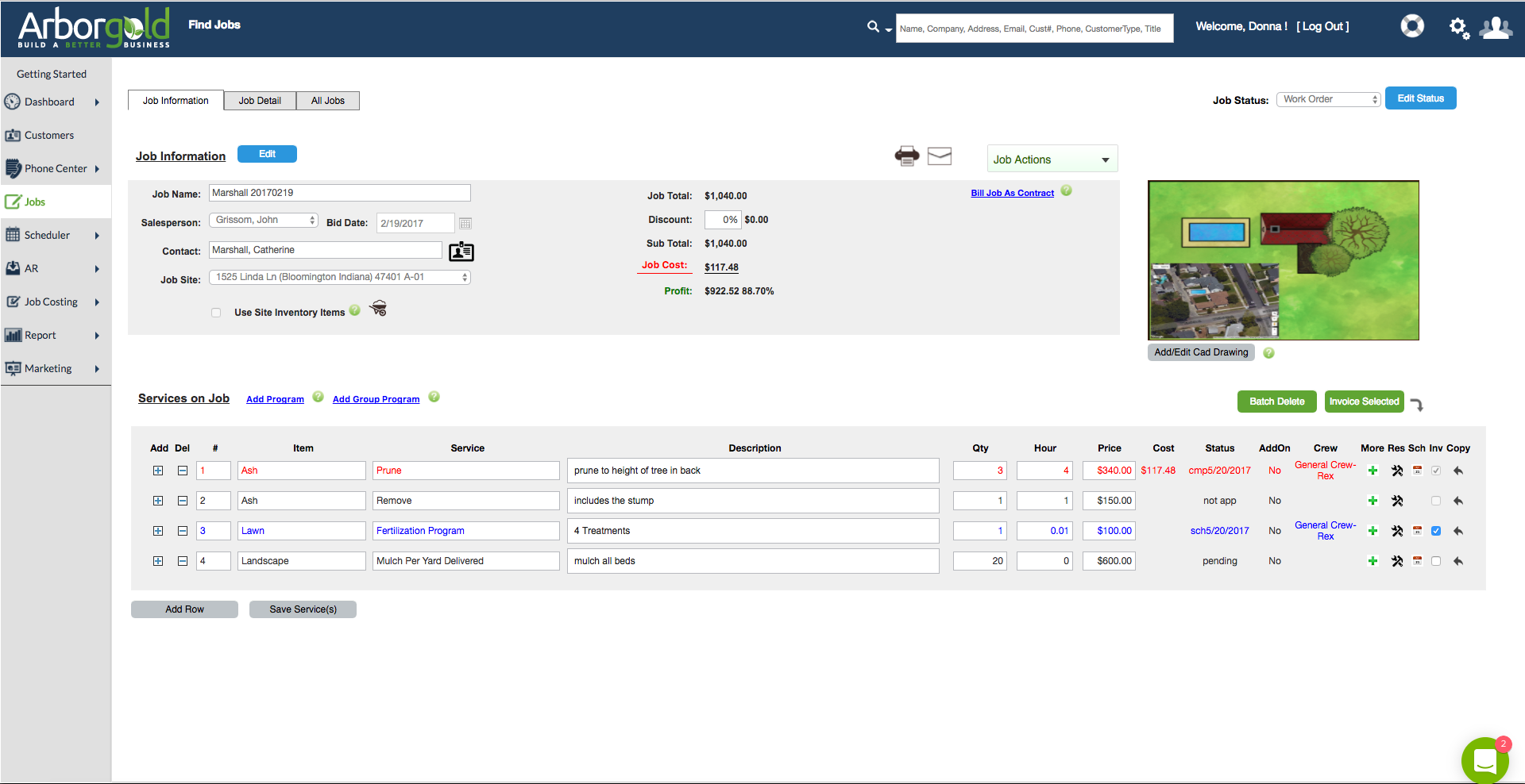 Manage jobs and services from one screen, and bill services either together or separately