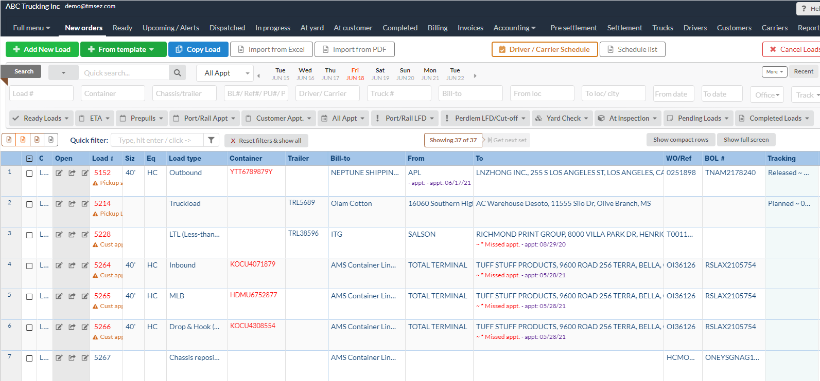 Customizable Dispatch board - for Truck Load & Drayage