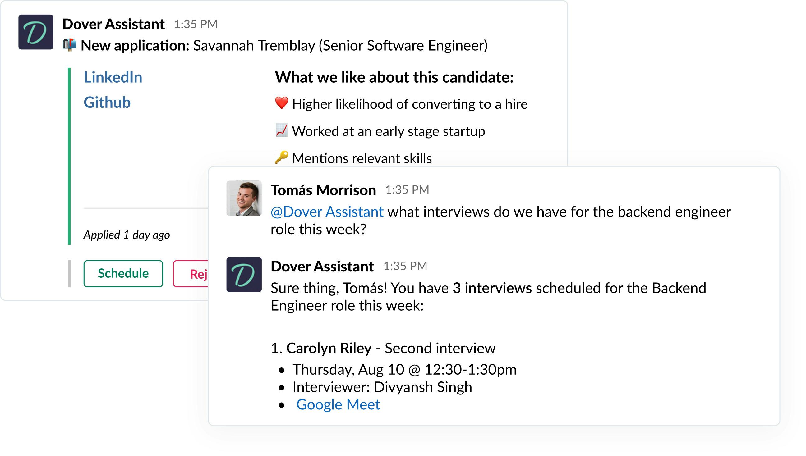 Dover Software - Review Candidates in Real-time in Slack