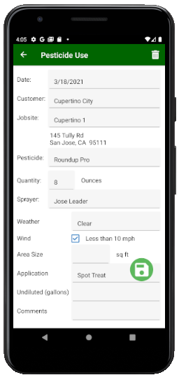 Field Service Cloud Software - Crews capture pesticide uses in the Field Assistant app.  Many use reports are instantly available to managers, including California MS-PURs integrated with the DPR.