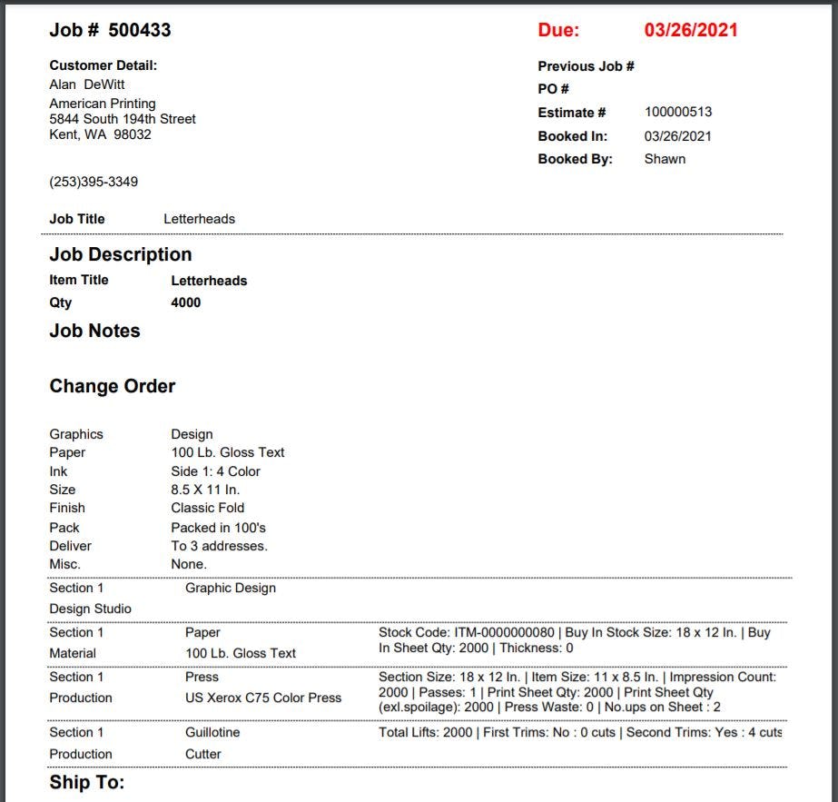 Job Ticket