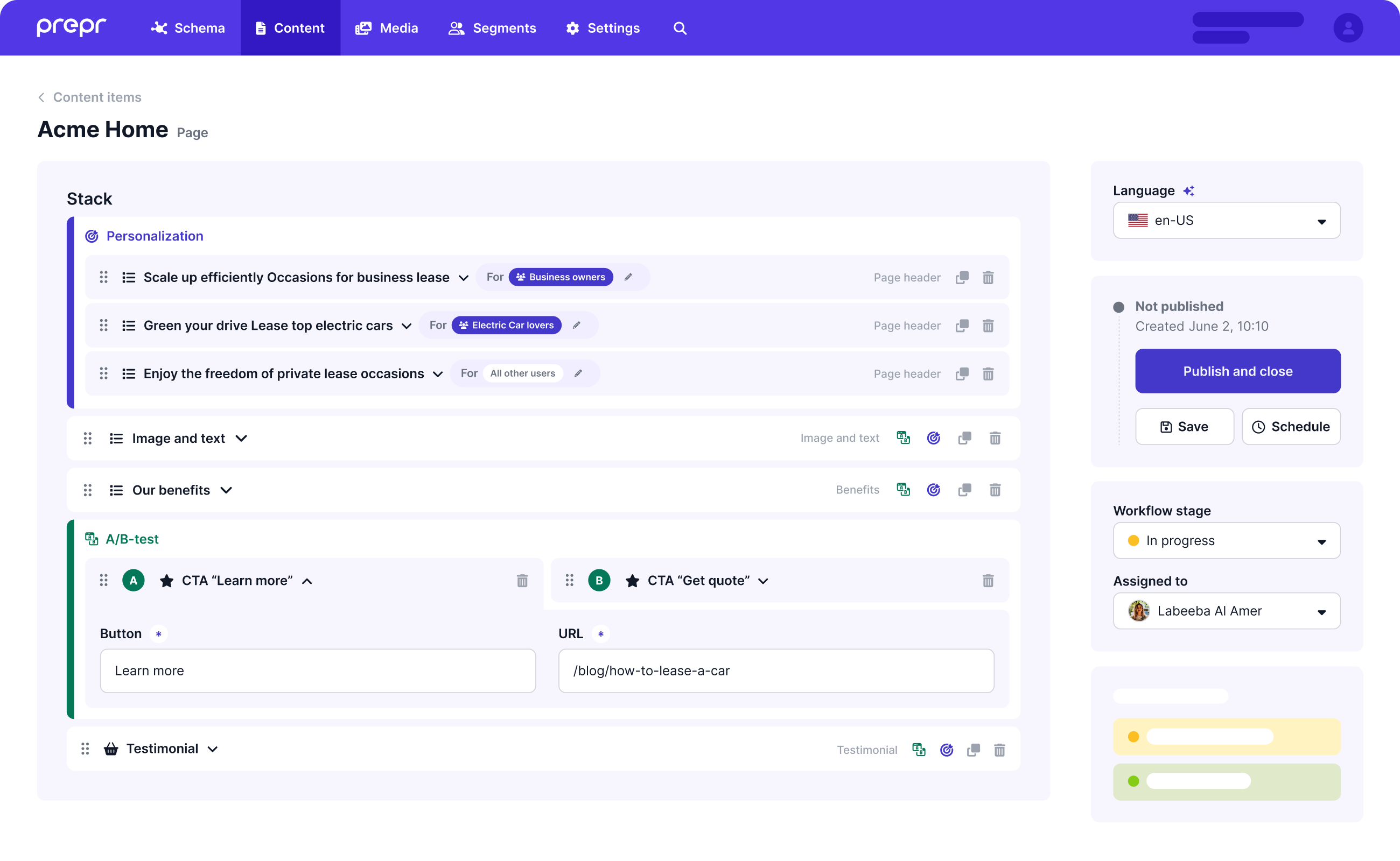 Prepr screenshot: The conversion-centric CMS 