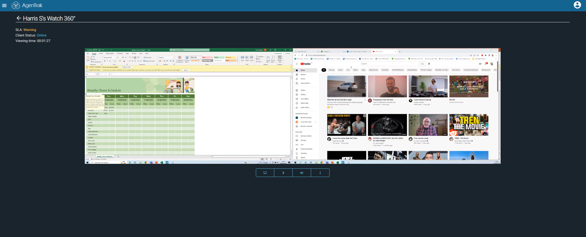 AgenTrak Watch360 Live Employee Screen View