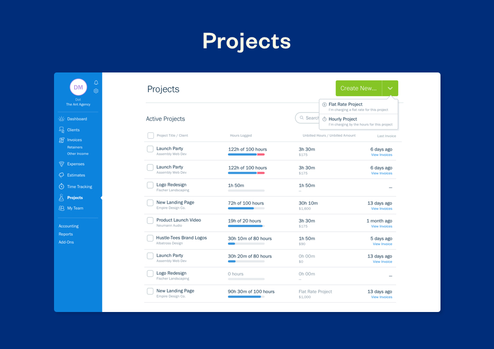 FreshBooks Software - FreshBooks active projects