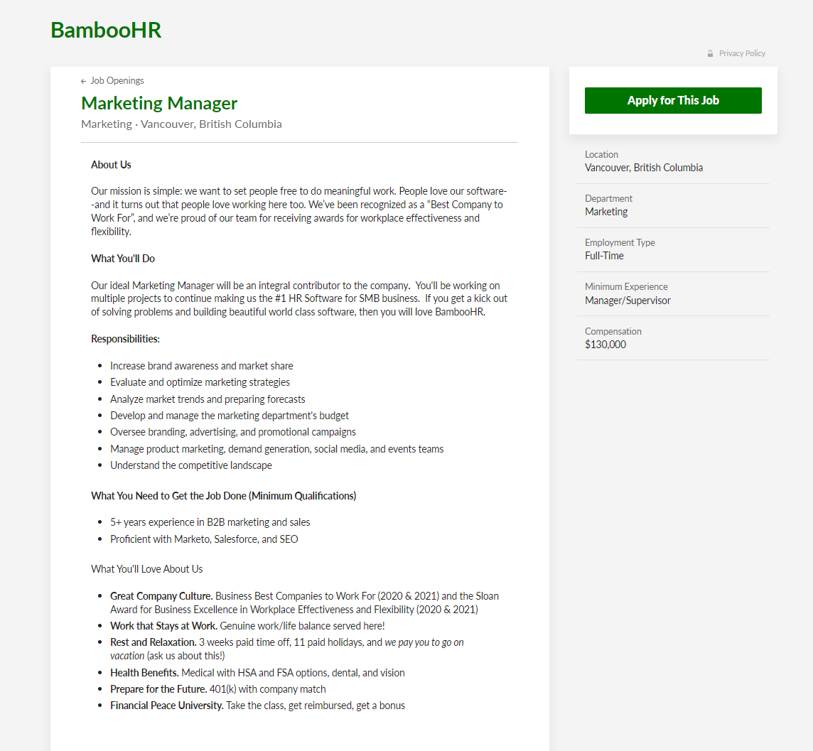 BambooHR Software - Job Posting Overview