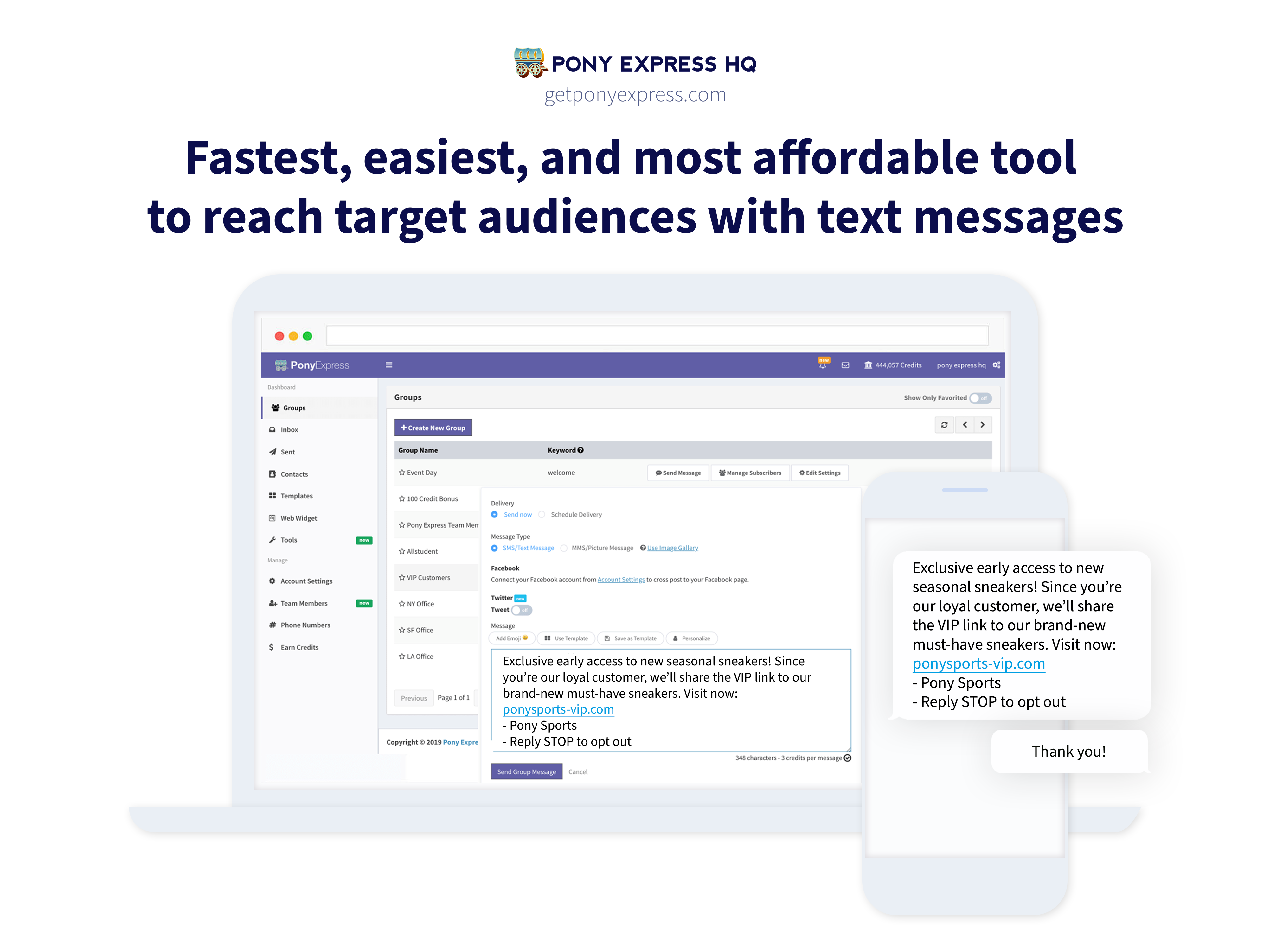 Pony Express HQ screenshot: Pony Express HQ SMS marketing