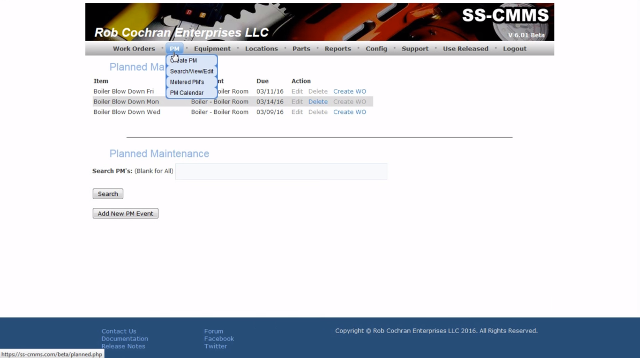 SS-CMMS Software - Instantly create work orders from PMs