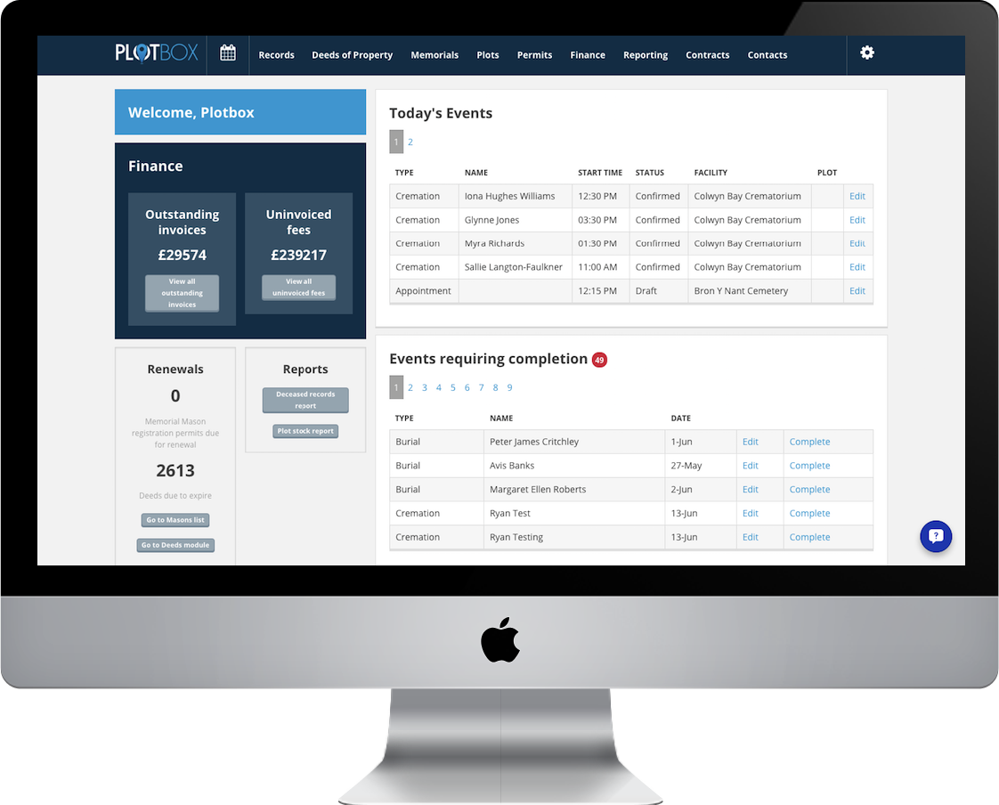 Plotbox Software - Users can view financial summaries and agenda lists for the day's events, plus those requiring completion before being confirmed