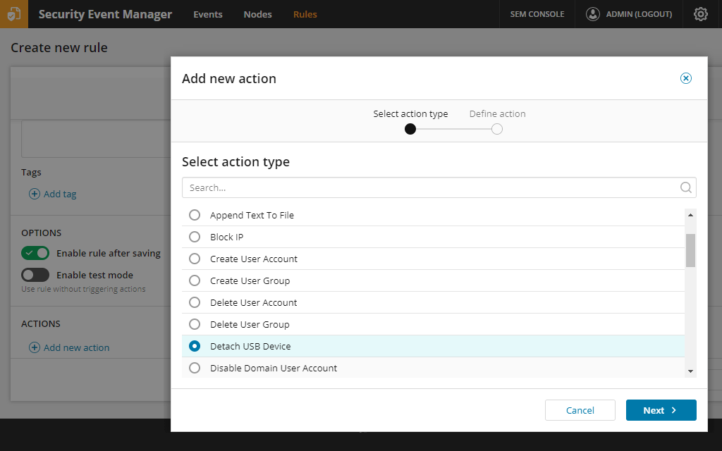 Security Event Manager Software - Security Event Manager create new rules