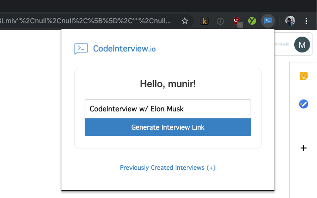CodeInterview screenshot: CodeInterview interview link generator