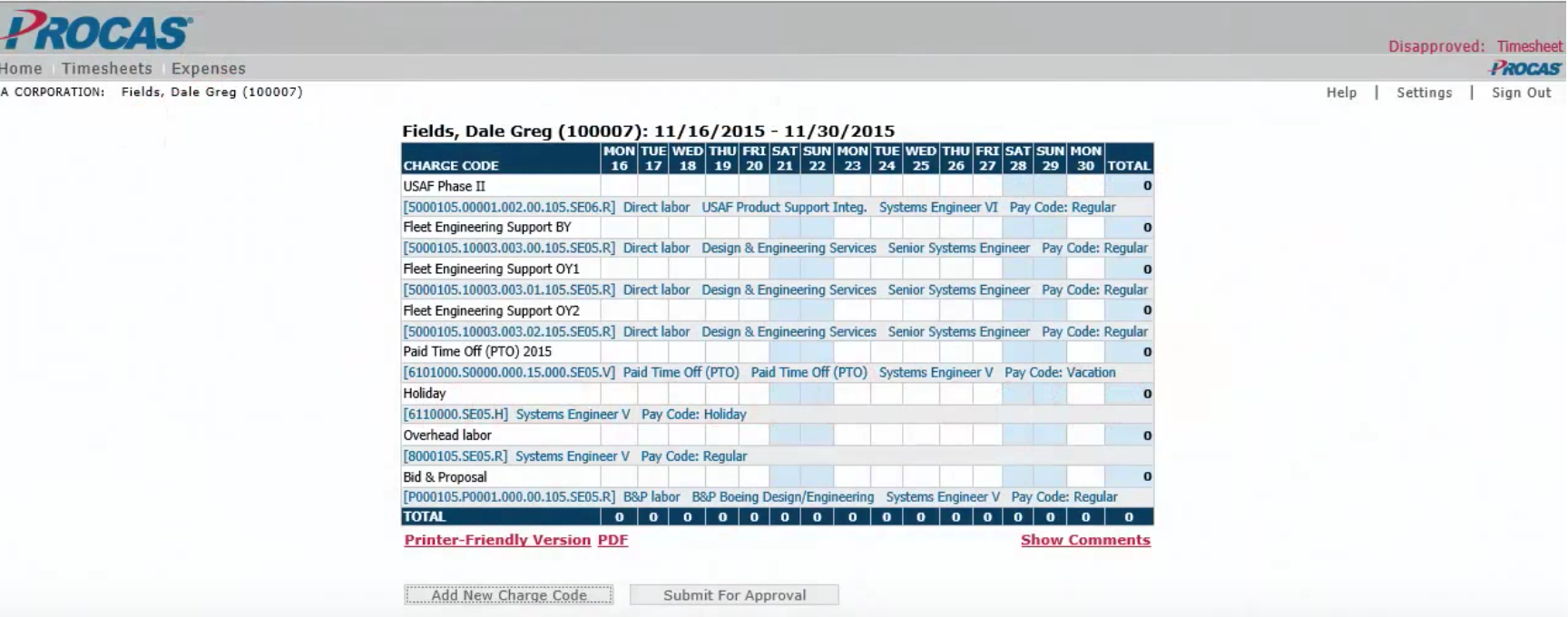 PROCAS Accounting for Government Contractors Software - Submit timesheets for approval
