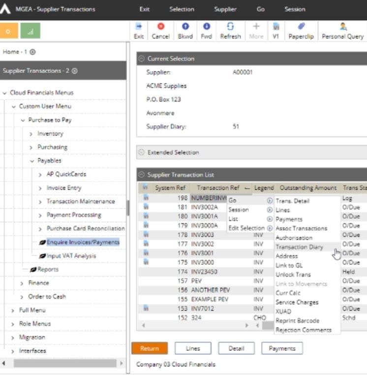 Cloud Financials Software - Cloud Financials supplier transactions