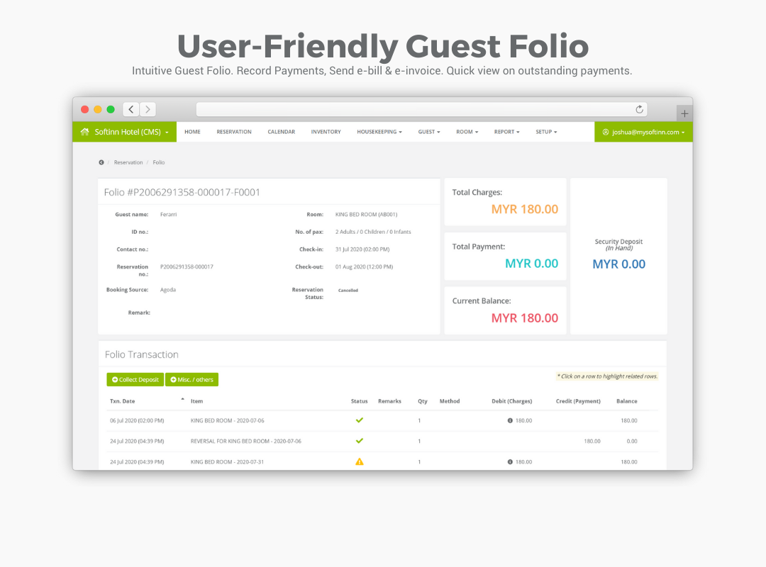 Softinn PMS Software - Flexible Guest Folio