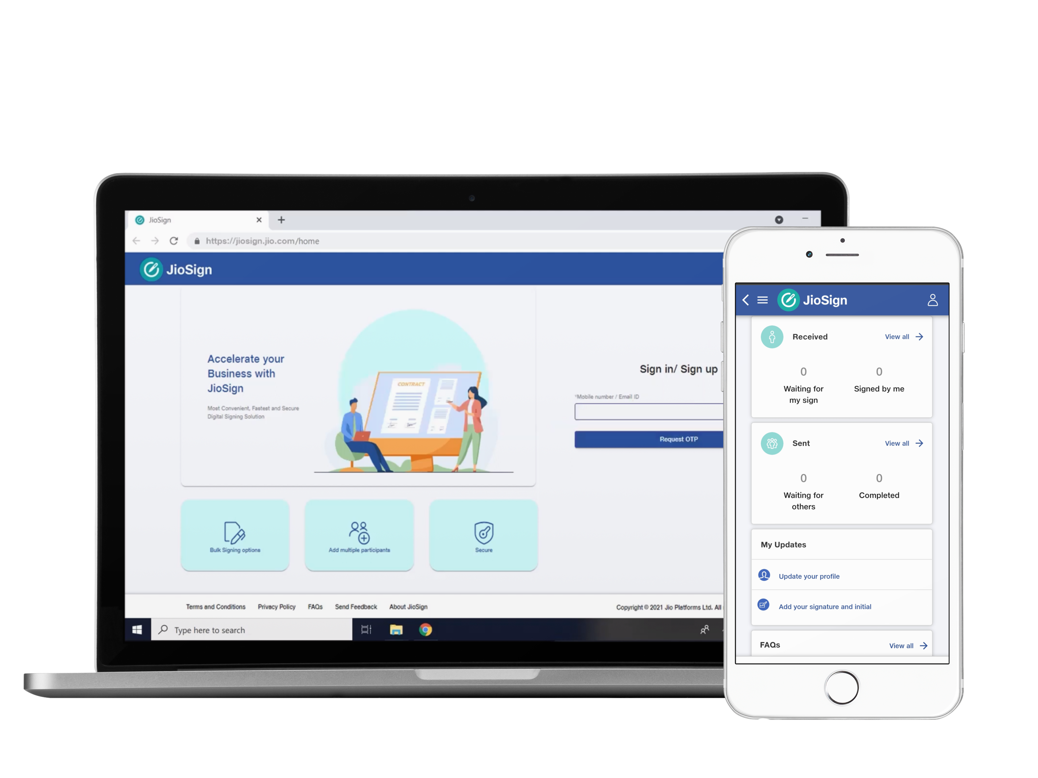 JioSign screenshot: JioSign is browser based and can be accessed from practically any internet enabled device
