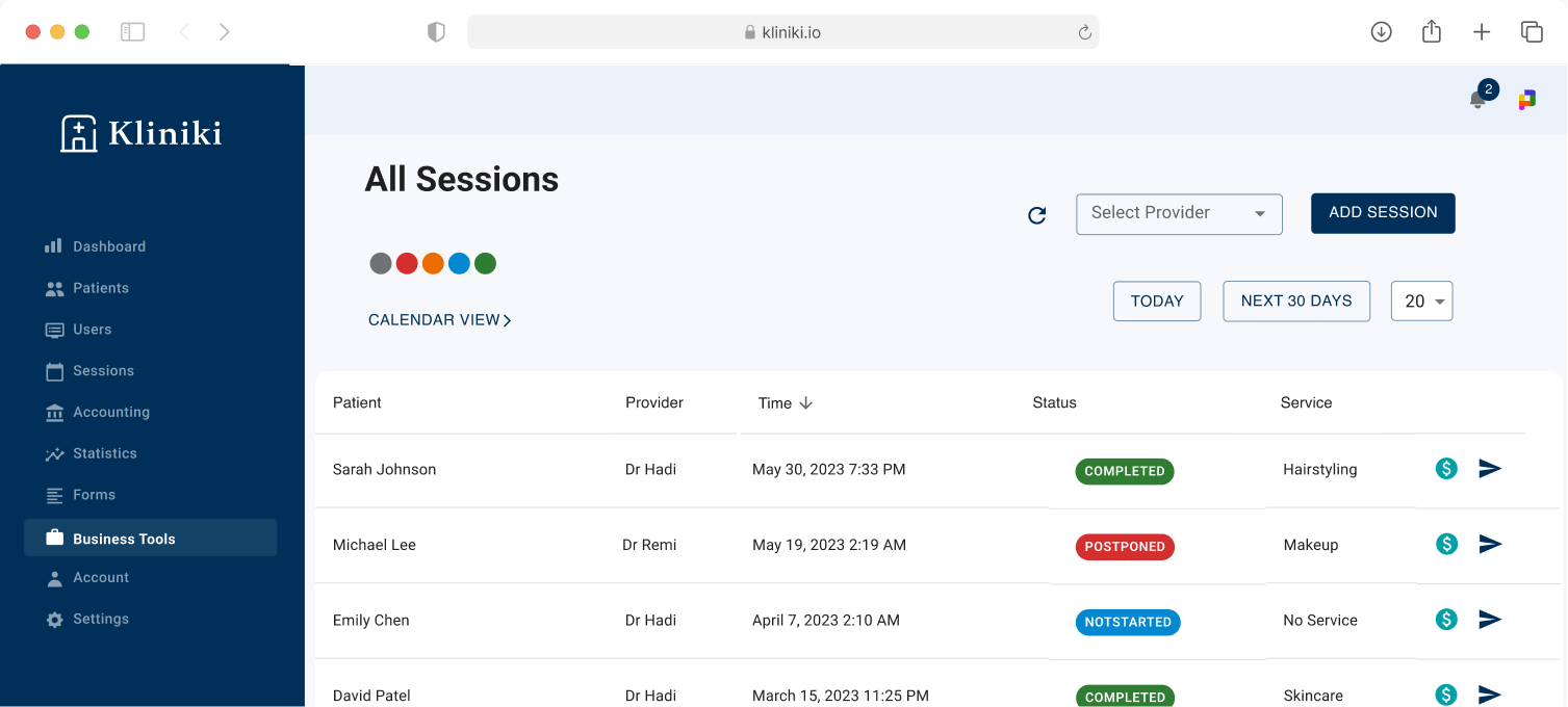 Kliniki screenshot: All in one management