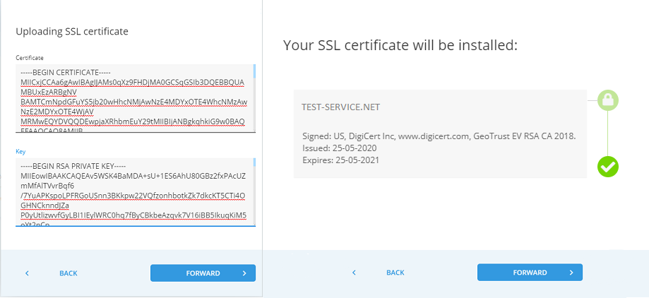 DDoS-GUARD SSL certificate uploading