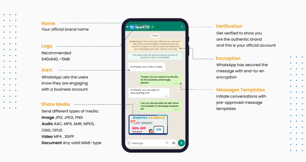 WhatsApp Business API screenshot: SparkTG's WhatsApp Business API 