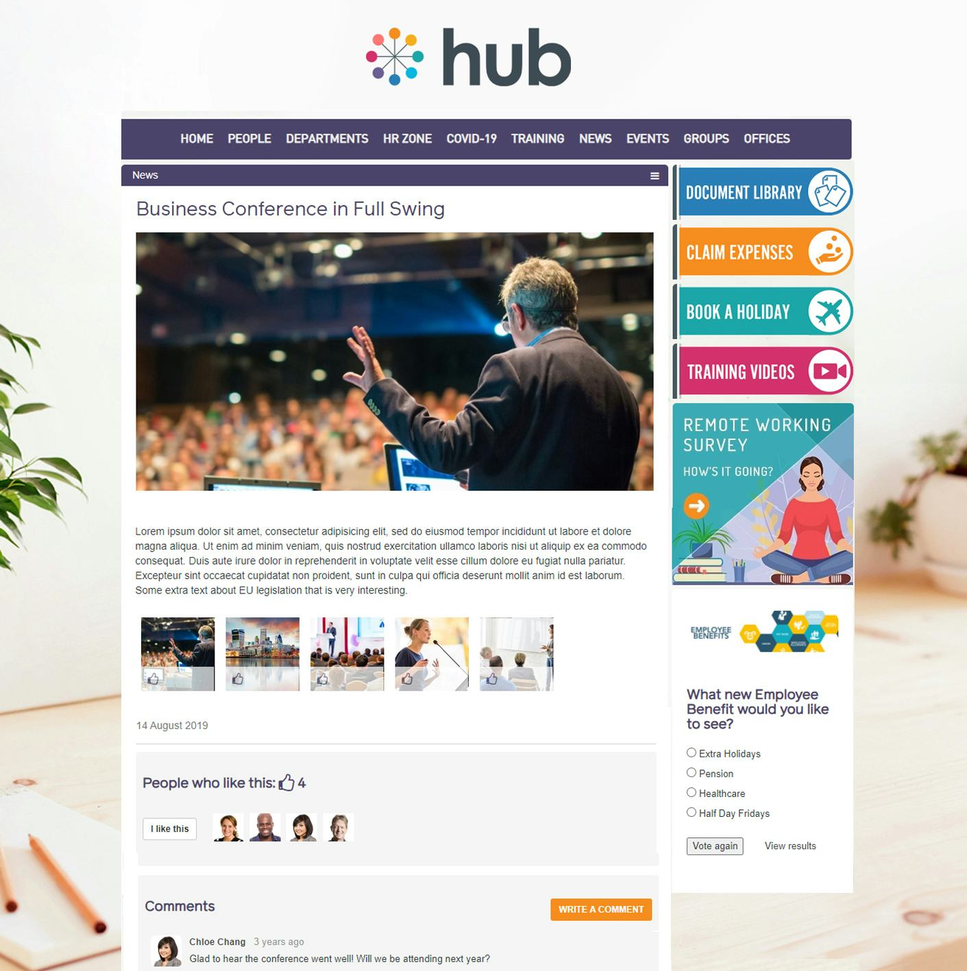 Hub Software - News Article, featuring image galleries, social liking and commenting, as well as secondary links and content including polls and surveys