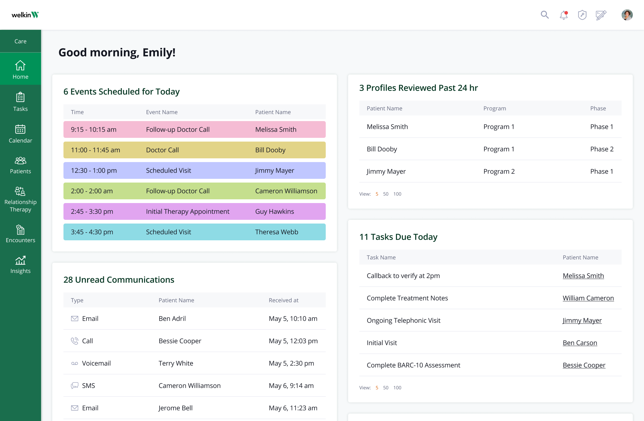 Welkin Health screenshot: Home
