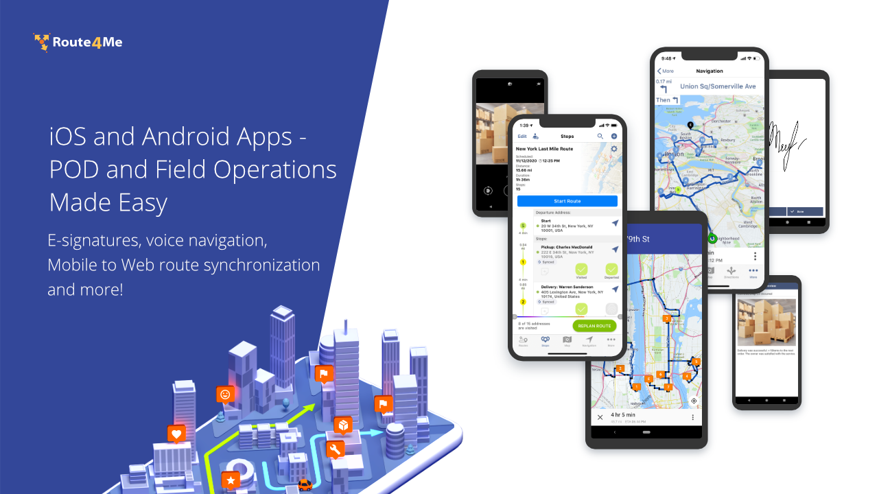 Over 2 Million Downloads. Available on iPhone, iPad, and Android devices. - E-signatures, Barcode Scanner, GPS Navigation with voice guided turn-by-turn directions, Mobile to Web route synchronization, and so much more!
